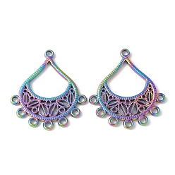 Rainbow Color 304 нержавеющей стали ссылки люстра компонент, слеза, Радуга цветов, 35x31x2.5 мм, отверстия : 2 mm и 2.5 мм