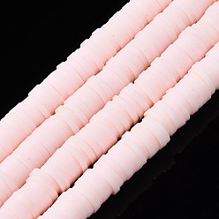 Pink Flat Round Handmade Polymer Clay Beads, Disc Heishi Beads for Hawaiian Earring Bracelet Necklace Jewelry Making, Pink, 6x1mm, Hole: 2mm, about 353~378pcs/strand, 17.7 inch