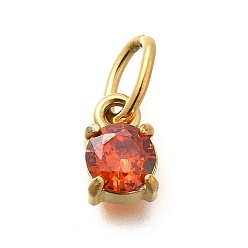 Оранжево-Красный 304 из нержавеющей стали амулеты горный хрусталь, ионное покрытие (ip), плоские круглые прелести, оранжево-красный, 8x5.5x3.5 мм, отверстие : 4.5x3 мм