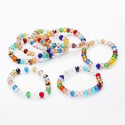 Mixed Color Faceted Glass Stretch Bracelets, Abacus, Mixed Color, 1-7/8 inch~2 inch(48~50mm)