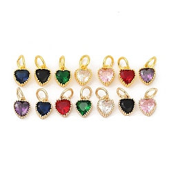 Mixed Color Brass Micro Pave Cubic Zirconia Pendants, Heart Charms, Rack Plating, Long-Lasting Plated, with Jump Ring, Light Gold, Mixed Color, 9x7x3.5mm