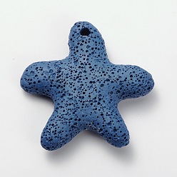 Royal Blue Synthetic Lava Rock Big Starfish/Sea Stars Pendants, Dyed, Royal Blue, 52x51x11mm, Hole: 3mm