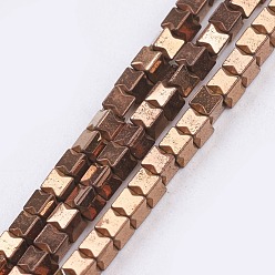 Copper Plated Electroplate Non-Magnetic Synthetic Hematite Beads Strands, Cube, Copper Plated, 3x3x3mm, Hole: 0.5mm, about 132pcs/strand, 15.7 inch(9.8cm)