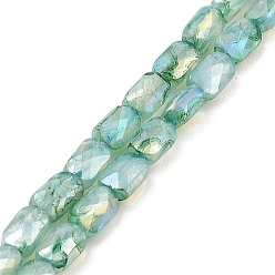 Medium Sea Green Imitation Jade Glass Beads Strands, AB Color Plated, Faceted, Rectangle, Medium Sea Green, 7x4.5x3mm, Hole: 1mm, about 70pcs/strand, 19.21''(48.8cm)