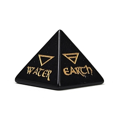 Обсидиан Натуральный обсидиан оргонит пирамида дисплей украшения, с символом, фигурка для украшения дома, энергетический камень рейки для исцеления, 30.5x30.5x24.5 мм