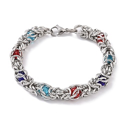 Colorful 201 Stainless Steel Rope Chain Bracelets, Colorful, 8-1/2 inch(21.5cm), Wide: 10mm