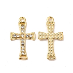 Golden Alloy with Crystal Rhinestone Pendants, Cross Charms, Golden, 26.5x15x2mm, Hole: 1.8mm