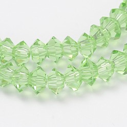 Pale Green Faceted Bicone Transparent Glass Bead Strands, Pale Green, 5x3mm, Hole: 1mm, about 99pcs/strand, 11.8 inch