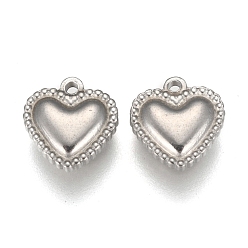 Stainless Steel Color 304 Stainless Steel Charms, Heart, Stainless Steel Color, 10x10x3mm, Hole: 1mm