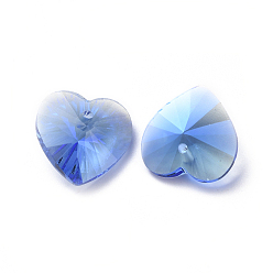 Сапфир Стеклянные украшения из горного хрусталя, граненые, сердце, сапфир, 14x14x7 мм, отверстие : 1.2 мм
