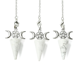 Говлит Биолокационный маятник из натурального говлита, большие подвески, с тройным лунным реечным покрытием, фурнитура из латуни с платиновым покрытием, без кадмия и без свинца, 220~230 мм, отверстие : 1.5~2 мм