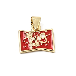 Red Brass Enamel Pendants, Rectangle Charms, Long-Lasting Plated, Rack Plating, Lead Free & Cadmium Free, Real 18K Gold Plated, Red, 11.5x13x2mm, Hole: 4x3mm