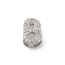 Letter B Латунные микро проложить кубического циркония бусы, долговечный, стойки покрытие, без кадмия и без свинца, В письме, 9.5x6.5x4.5 мм, отверстие : 1.8 мм