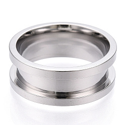Stainless Steel Color 201 Stainless Steel Grooved Finger Ring Settings, Ring Core Blank, for Inlay Ring Jewelry Making, Stainless Steel Color, Inner Diameter: 17mm