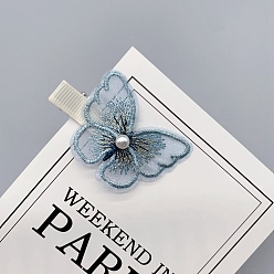 Sky Blue Butterfly Organza Alligator Hair Clips, with Metal Hair Clips, for Girls, Sky Blue, 50x40mm