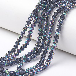 Marine Blue Electroplate Transparent Glass Beads Strands, Half Multi-color Plated, Faceted, Rondelle, Marine Blue, 4x3mm, Hole: 0.4mm, about 130pcs/strand, 16.54 inch(42cm)