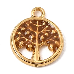 Dark Goldenrod 304 Stainless Steel Enamel Pendants, Tree of Life Charms, Ion Plating(IP), Long-Lasting Plated, Real 18K Gold Plated, Dark Goldenrod, 14x12x2mm, Hole: 1.5mm