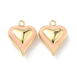 Pink Латунь эмаль подвески, сердце прелести, без кадмия и без свинца, долговечный, стойки покрытие, реальный 18 k позолоченный, розовые, 26.5x20.5x9 мм, отверстие : 2.5 мм