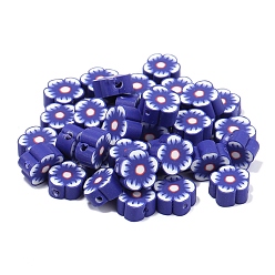 Midnight Blue Handmade Polymer Clay Beads, Plum Blossom, Midnight Blue, 10x4.5mm, Hole: 1.5mm