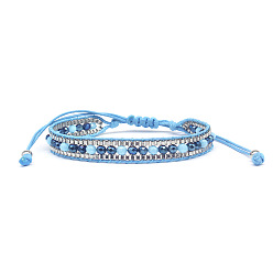 Lake Blue Bohemian Handmade Crystal Single Layer White Beaded Friendship Bracelet.