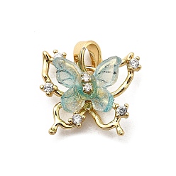 Темно-Голубой Латунные микро проложить кубического циркония прелести, бабочка, с пластиковым, долговечный, стойки покрытие, без свинца и без кадмия, реальный 18 k позолоченный, глубокое синее небо, 12.5x14.5x5.5 мм, отверстие : 4.5x2.5 мм