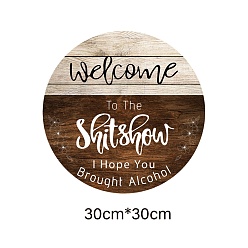Saddle Brown Wooden Hanging Plate,  Decoration Accessories, Flat Round with Word, Saddle Brown, 300x5mm