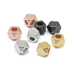 Mixed Color Rack Plating Brass Beads, Long-Lasting Plated, Polygon, Mixed Color, 6x6x6.5mm, Hole: 3mm