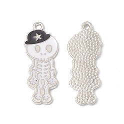 Черный Подвески из эмали и сплава, скелет с подвеской на шапке, платина, чёрные, 32.5x13x1.4 мм, отверстие : 1.7 мм