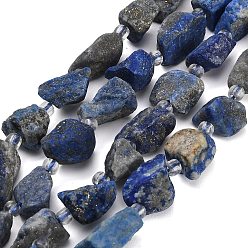 Lapis Lazuli Raw Rough Natural Lapis Lazuli Beads Strands, Nuggets, with Seed Beads, 11~28x9~13x6~10mm, Hole: 1mm, about 24~29pcs/strand, 14.96''(38cm)~15.75''(40cm)