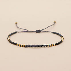 Noir Bracelets de perles tressés en graines de verre, bracelet réglable, noir, 11 pouce (28 cm)