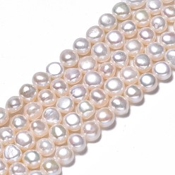 Seashell Color Natural Cultured Freshwater Pearl Beads Strands, Potato, Seashell Color, 5~7.5x6~8.5x3.5~5.5mm, Hole: 0.8mm, about 53~54pcs/strand, 14.09 inch~14.45 inch(35.8cm~36.7cm)
