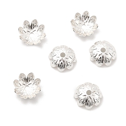 Серебро Шапочки и конусы для бусин, латунные, 8-лепестков цветка, серебряные, 9.5x9.5x3.5 мм, отверстие : 1.6 мм