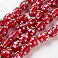 Red Handmade Lampwork 3D Strawberry Beads, Red, 13~16x11mm, Hole: 2mm