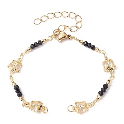Golden Handmade Brass Beaded Chains Bracelet Making, with Glass Butterfly Link & Faceted Beads, Lobster Claw Clasp, Fit for Connector Charms, Golden, 5-7/8 inch(14.8cm)