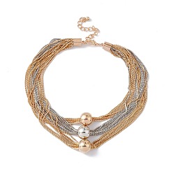 Platinum & Golden Brass Box Chains Multi-strand Necklaces, Triple CCB Plastic Beaded Necklace for Women, Platinum & Golden, 15.16 inch(38.5cm)