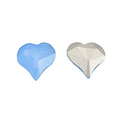 Sapphire K9 Glass Rhinestone Cabochons, Pointed Back & Back Plated, Faceted, Heart, Sapphire, 13x12x4mm