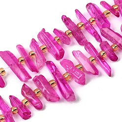 Фуксин Природных кристаллов кварца бисер нитей, граненые, окрашенные, палочка для наггетсов, с бисером, фуксиново-красные, 11~25x3~9x4~10 мм, отверстие : 1~1.2 мм, около 19~26 шт / нитка, 7.09~7.48'' (18~19 см)