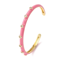 Ярко-Розовый Браслеты-манжеты из латуни с микропаве из прозрачных кубических цирконий для женщин, с эмалью, без кадмия и без свинца, долговечный, стойки покрытие, реальный 18 k позолоченный, ярко-розовый, внутренний диаметр: 2.13x1.93 дюйм (5.4x4.9 см)