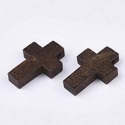 Coconut Brown Wooden Pendants, Dyed, Cross, Coconut Brown, 21~22x14~15x4~5mm, Hole: 1.8mm