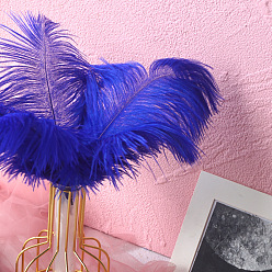 Medium Blue Ostrich Feather Ornament Accessories, for DIY Costume, Hair Accessories, Backdrop Craft, Medium Blue, 200~250mm