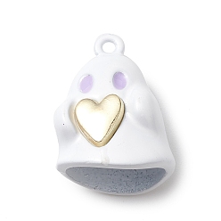 White Halloween Spray Painted Alloy Pendants, Ghost Charm, White, 20x15x9mm, Hole: 1.5mm