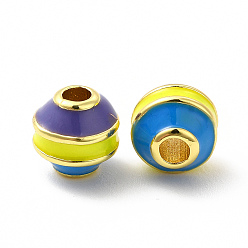 Разноцветный Латунь эмаль бисера, без кадмия и без свинца, реальный 18 k позолоченный, рондель, красочный, 7x7.5x7.5 мм, отверстие : 2.2 мм