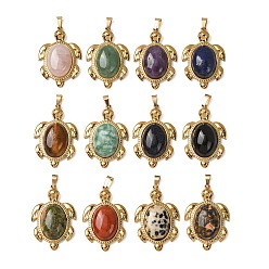 Смешанные камни Природные и синтетические Gemstone подвески, с 304 фурнитурой из нержавеющей стали, очарование черепахи, ионное покрытие (ip), 34.5x23x7.5~8 мм, отверстие : 6.5x3 мм