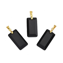 Обсидиан Ограненные подвески из натурального обсидиана, Прямоугольные подвески с латунными зажимами золотистого цвета, 25x13x4 мм, отверстие : 5x4 мм