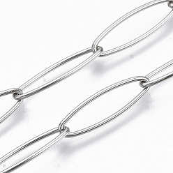 Stainless Steel Color 304 Stainless Steel Paperclip Chains, Drawn Elongated Cable Chain, Soldered, Stainless Steel Color, 20x6x1mm, about 39.37 inch(1m)/strand