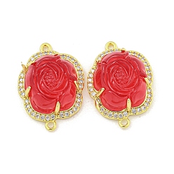 Красный Покрытие стойки латунное микропаве звено циркония, подвески из розовой смолы, долговечный, без свинца и без кадмия, реальный 18 k позолоченный, красные, 23.5x17x8.5 мм, отверстие : 1.5 мм