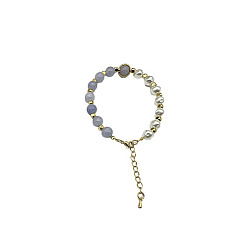 Aquamarine Natural Aquamarine Round Beaded Bracelet, Golden, 7-1/8~9-1/8 inch(18~23cm)