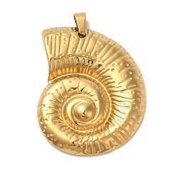 Golden Ion Plating(IP) 304 Stainless Steel Pendants, Spiral Shell Charm, Golden, 44x34x5mm, Hole: 4mm