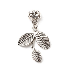 Antique Silver Tibetan Style Alloy Pendants, with 304 Stainless Steel Findings, Leaf, Antique Silver, 39mm, Hole: 3.7mm