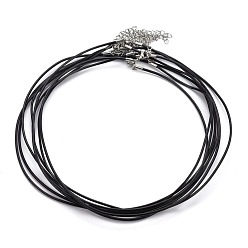 Black Round Leather Cord Necklaces Making, with 304 Stainless Steel Lobster Claw Clasps and Extender Chain, Black, 18 inch, 1.5mm